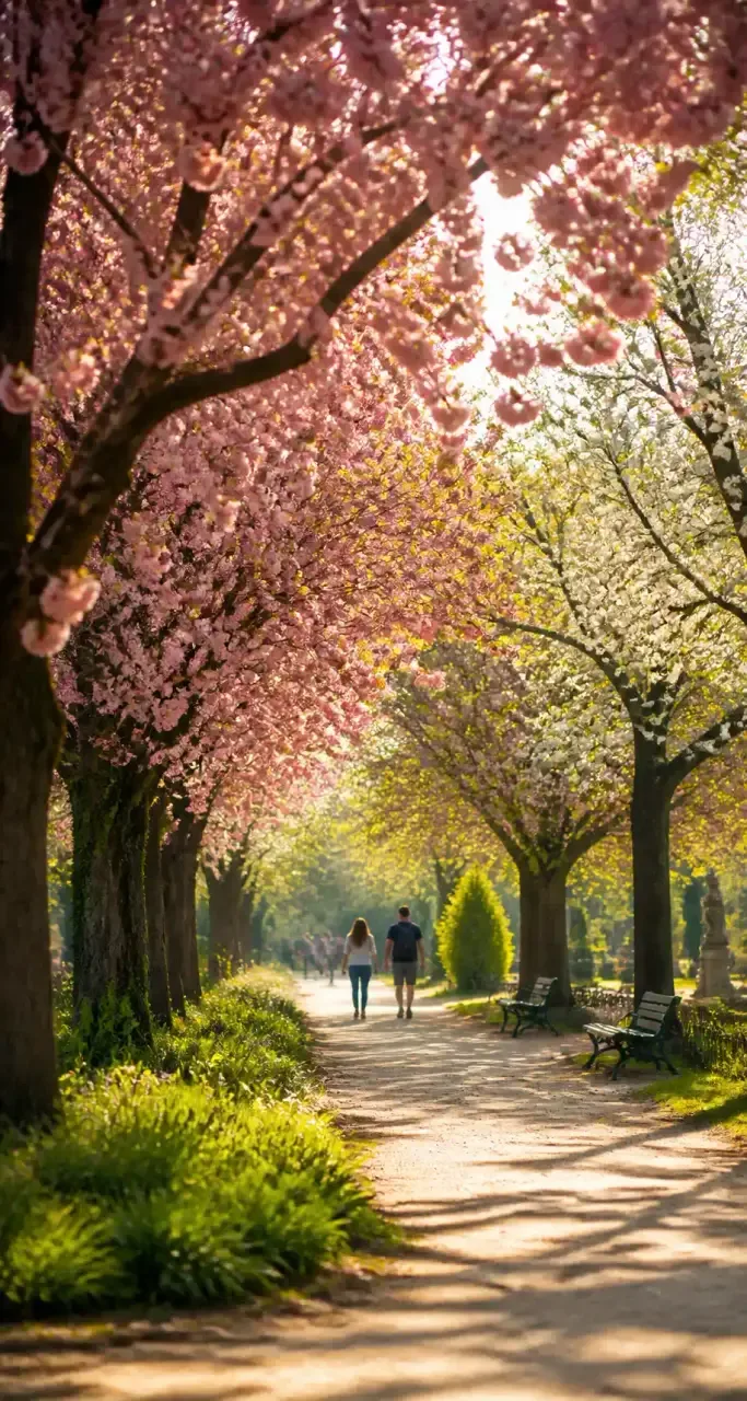 Parc de la Pépinière à Nancy au printemps, allée fleurie