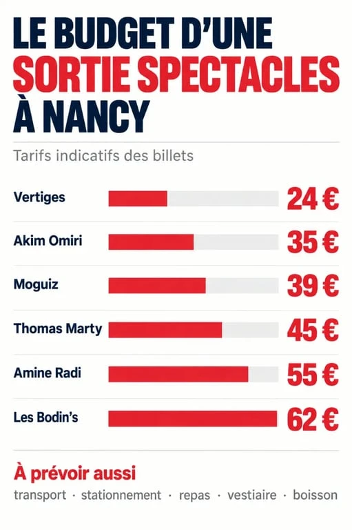 Infographie des tarifs et du budget d'une sortie spectacles à Nancy