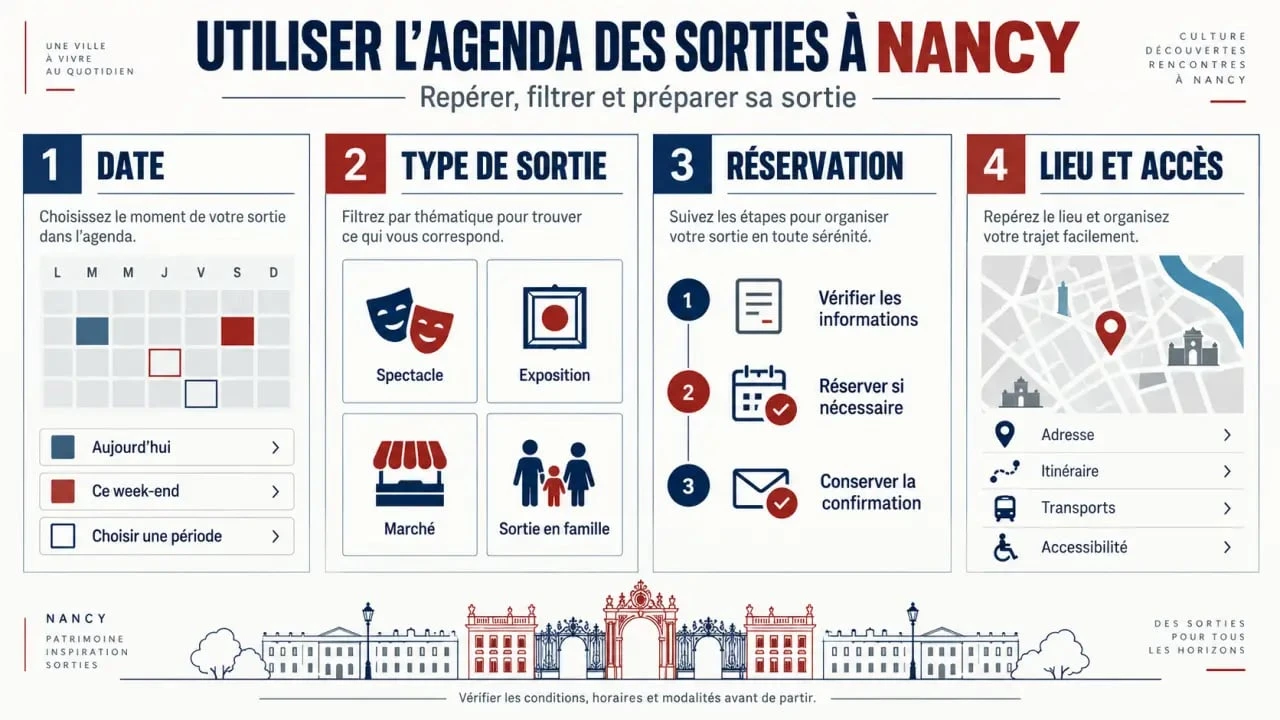 Agenda des sorties Nancy : choisir une activité selon la date, le type, la réservation et le lieu