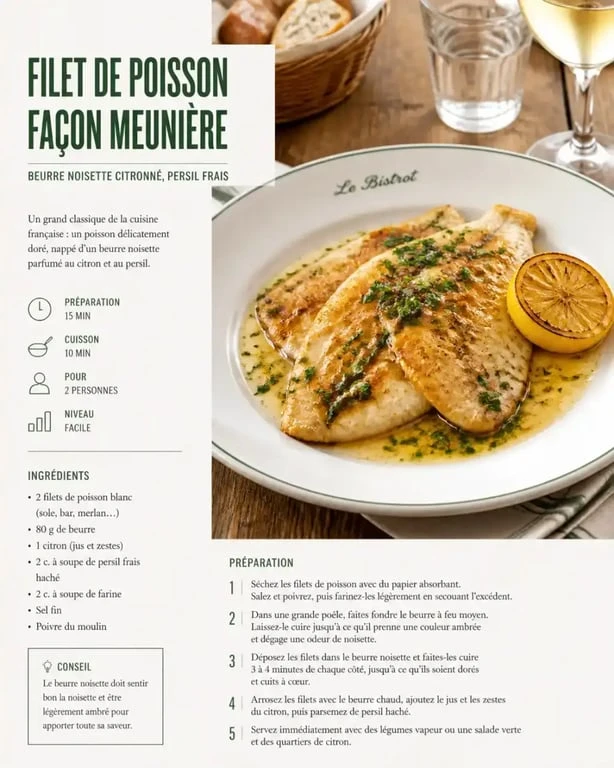 Filet de poisson façon meunière, une spécialité savoureuse à déguster dans un restaurant de poisson à Nancy